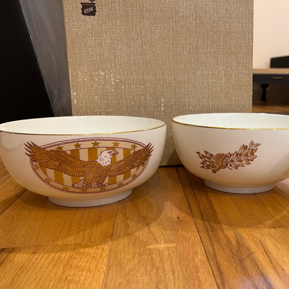 Boehm Porcelain American Heritage Collection Golden Eagle Bowls (2)